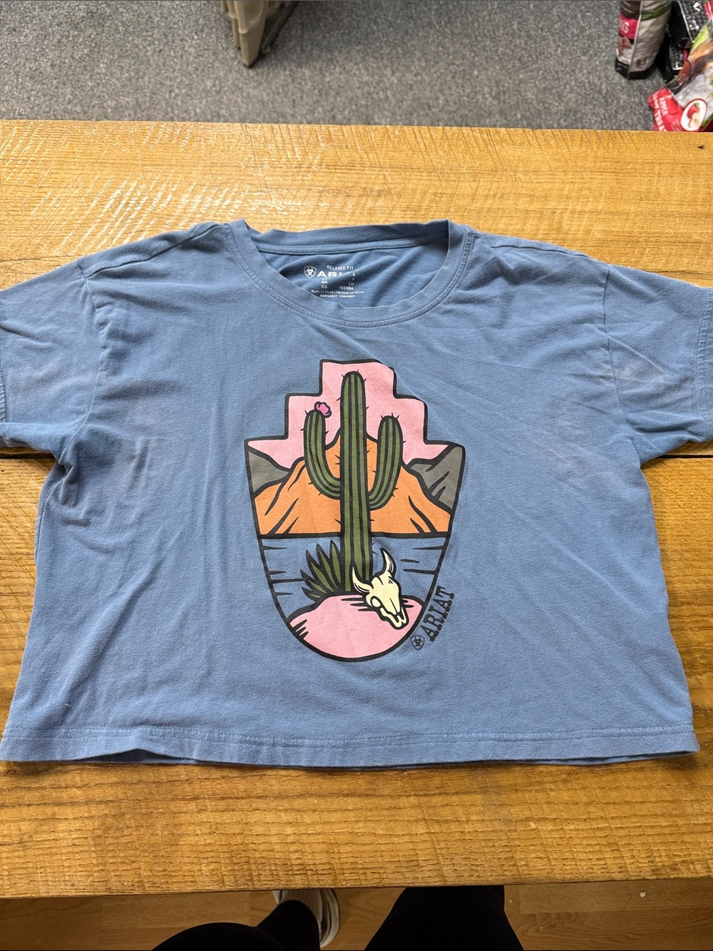 Ariat Light Blue Desert Cactus Graphic Crop Top